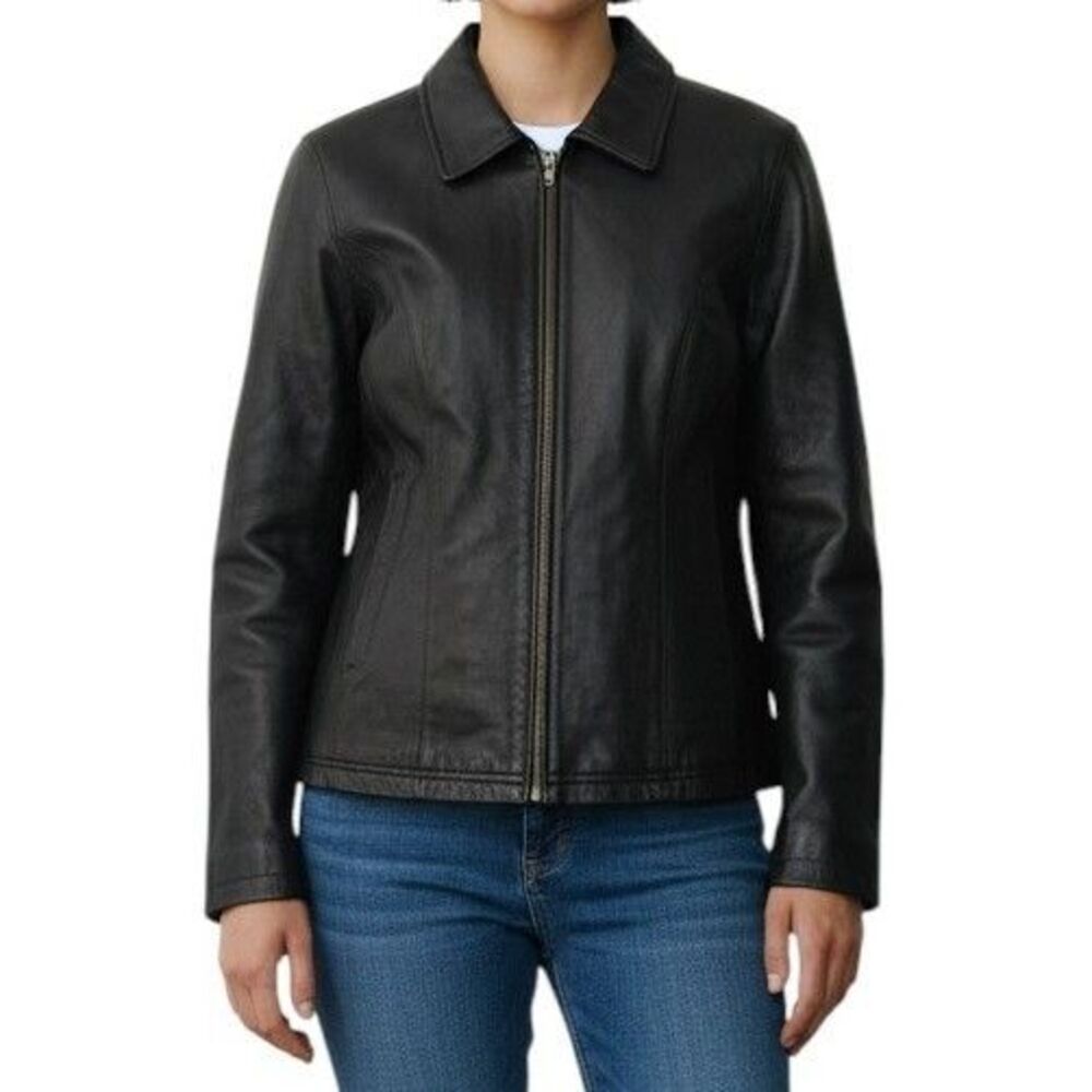 NEW Burks Bay Leather Jacket Women's Large 1990s For iPod Vintage Y2K Black